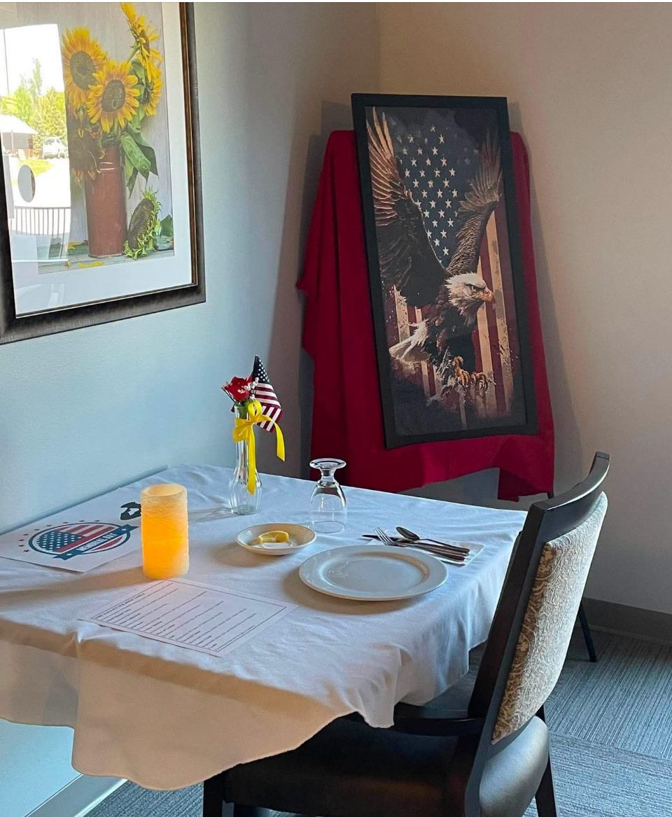 Melissa Regan did a fallen soldier table at Dolan creek Senior Living in honor of Memorial to remember those lost in our wars.